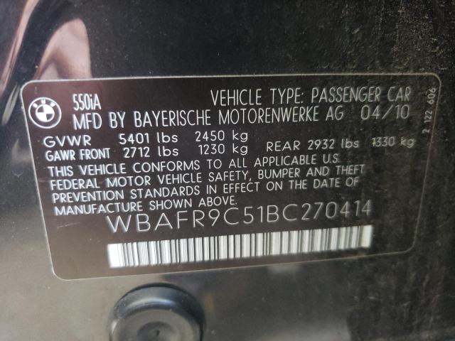 Photo 10 from auction – 2011 BMW 550 I with VIN WBAFR9C51BC270414