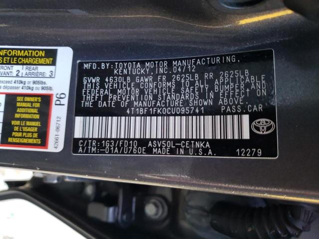 Photo 10 from auction – 2012 TOYOTA CAMRY BASE with VIN 4T1BF1FK0CU095741