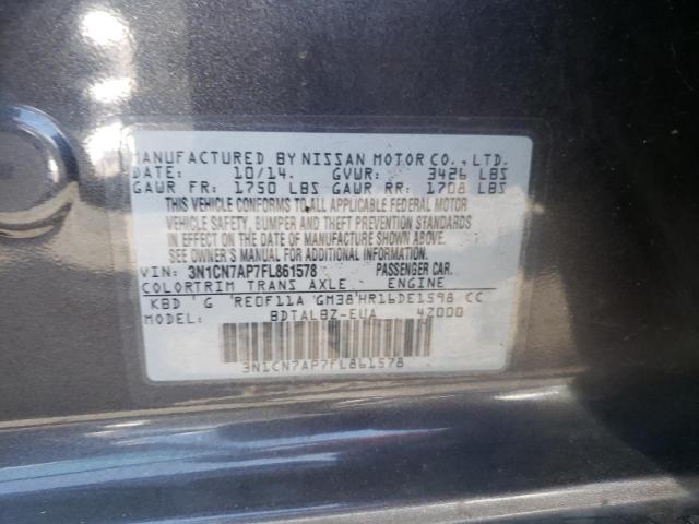 Photo 10 from auction – 2015 NISSAN VERSA S with VIN 3N1CN7AP7FL861578