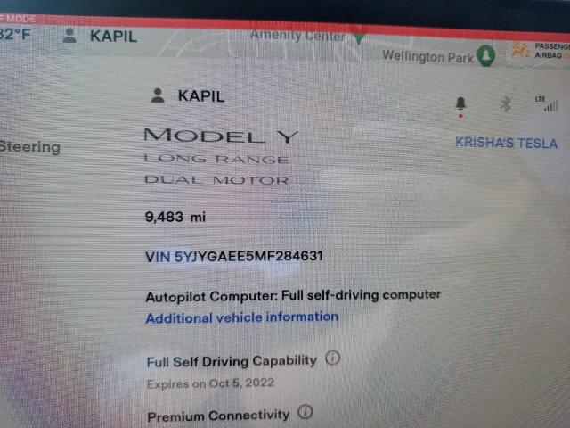 Photo 8 from auction – 2021 TESLA MODEL Y with VIN 5YJYGAEE5MF284631