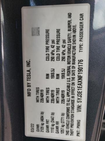 Photo 10 from auction – 2022 TESLA MODEL 3 with VIN 5YJ3E1EAXNF190176