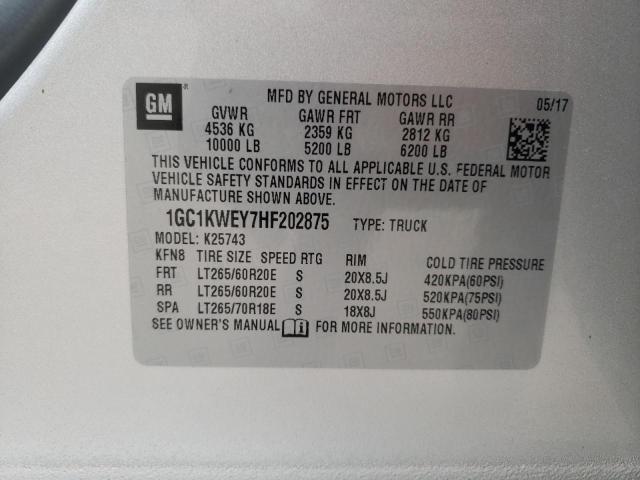 Photo 10 from auction – 2017 CHEVROLET SILVERADO with VIN 1GC1KWEY7HF202875