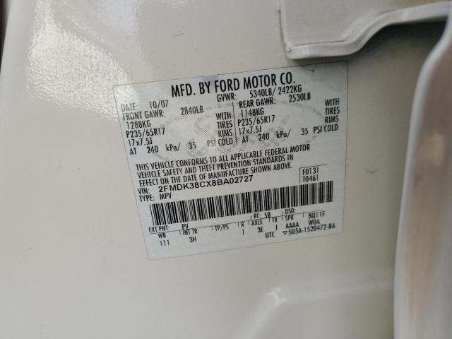 Photo 10 from auction – 2008 FORD EDGE SEL with VIN 2FMDK38CX8BA02727