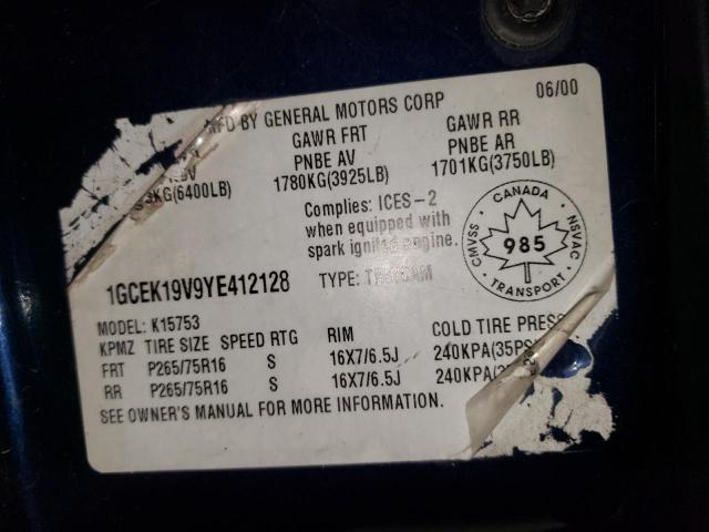 Photo 10 from auction – 2000 CHEVROLET SILVERADO with VIN 1GCEK19V9YE412128