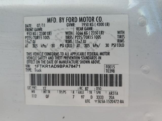 Zdjęcie 10 z aukcji – 2011 FORD RANGER z VIN 1FTKR1AD9BPA78471