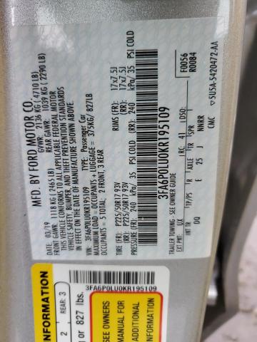 Photo 10 from auction – 2019 FORD FUSION SE with VIN 3FA6P0LU0KR195109