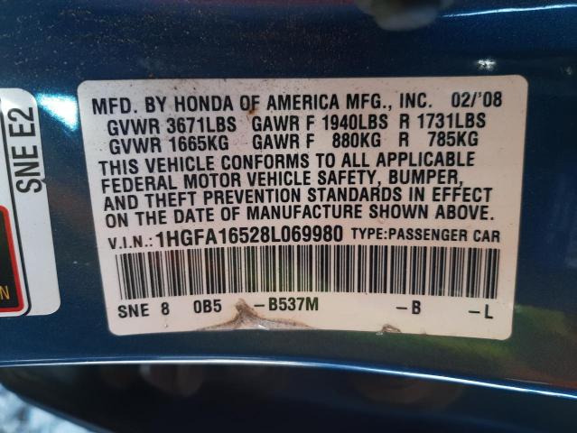Photo 10 from auction – 2008 HONDA CIVIC LX with VIN 1HGFA16528L069980