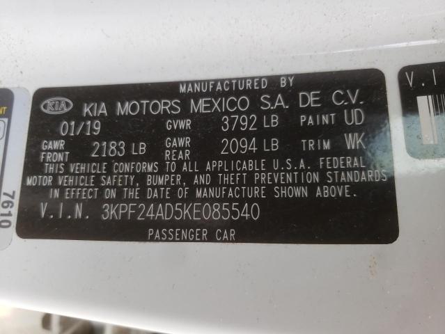 Photo 10 from auction – 2019 KIA FORTE FE with VIN 3KPF24AD5KE085540