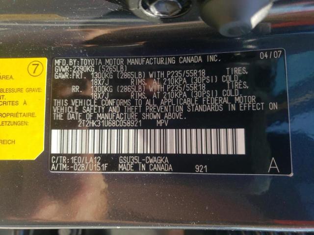 Photo 10 from auction – 2008 LEXUS RX 350 with VIN 2T2HK31U68C058921