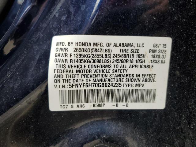 Photo 10 from auction – 2016 HONDA PILOT EXLN with VIN 5FNYF6H70GB024235