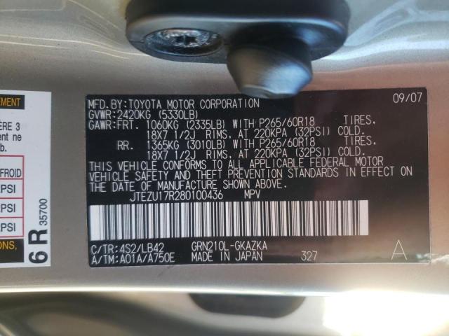 Photo 10 from auction – 2008 TOYOTA 4RUNNER LI with VIN JTEZU17R280100436