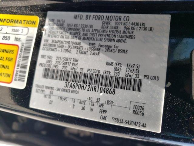 Photo 10 from auction – 2017 FORD FUSION SE with VIN 3FA6P0H72HR104868