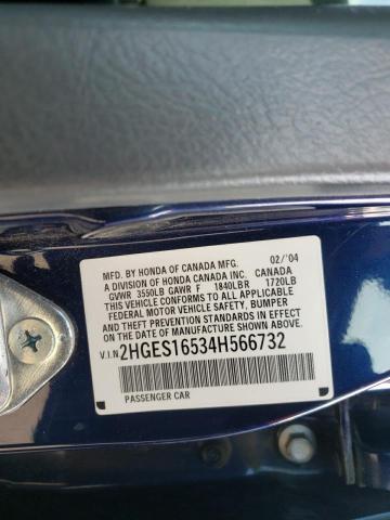 Photo 10 from auction – 2004 HONDA CIVIC LX with VIN 2HGES16534H566732
