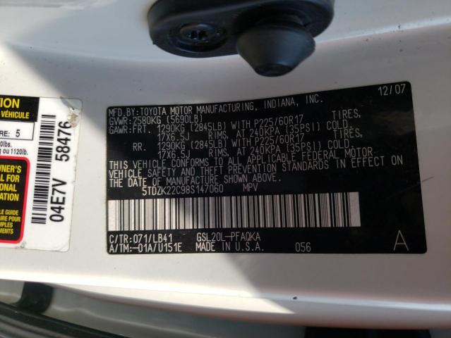 Photo 10 from auction – 2008 TOYOTA SIENNA with VIN 5TDZK22C98S147060