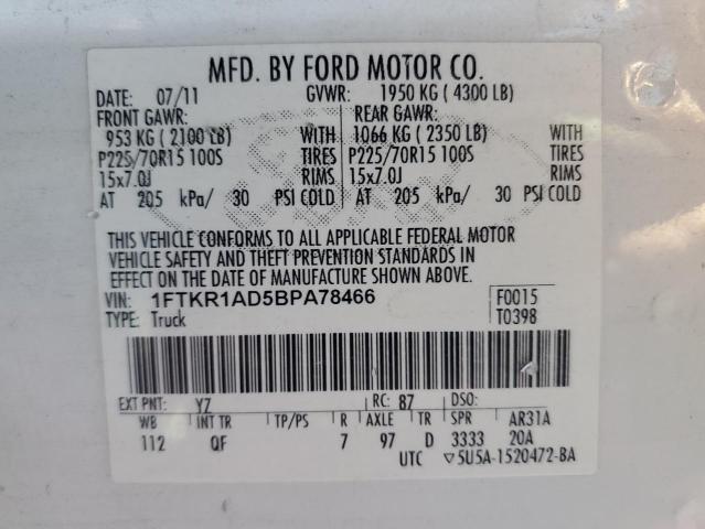 Photo 10 from auction – 2011 FORD RANGER with VIN 1FTKR1AD5BPA78466