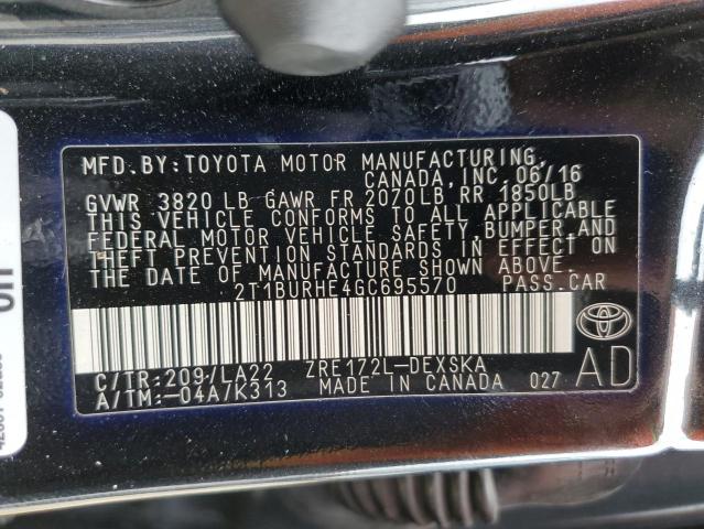 Photo 10 from auction – 2016 TOYOTA COROLLA L with VIN 2T1BURHE4GC695570