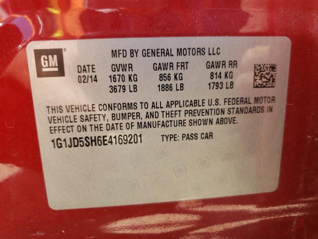 Photo 10 from auction – 2014 CHEVROLET SONIC LT with VIN 1G1JD5SH6E4169201