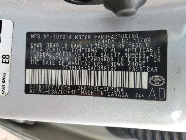 Photo 10 from auction – 2010 TOYOTA COROLLA with VIN 2T1BU4EE0AC318457