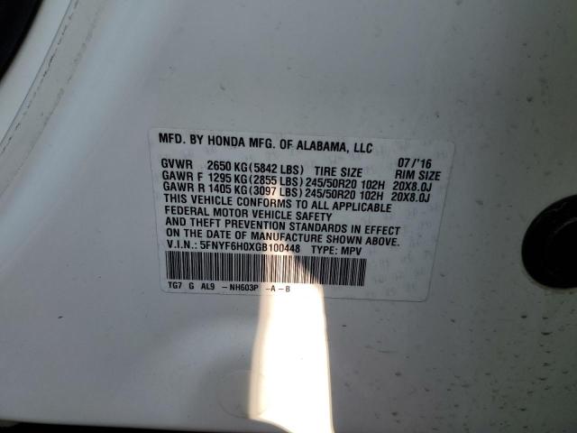 Photo 10 from auction – 2016 HONDA PILOT ELIT with VIN 5FNYF6H0XGB100448