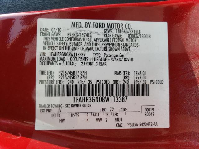 Photo 10 from auction – 2011 FORD FOCUS SES with VIN 1FAHP3GN0BW113387