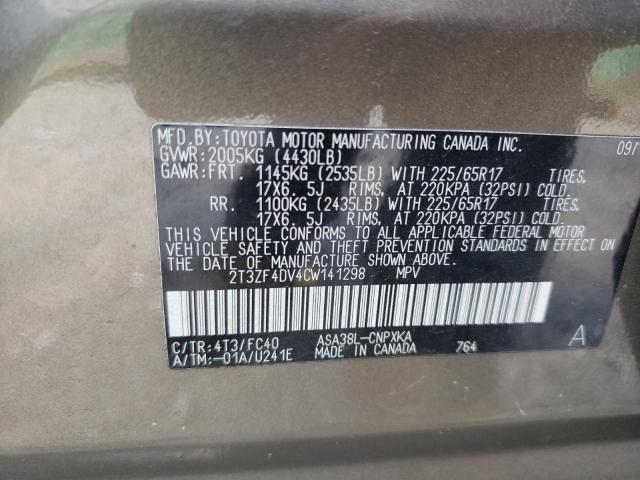 Photo 10 from auction – 2012 TOYOTA RAV4 with VIN 2T3ZF4DV4CW141298