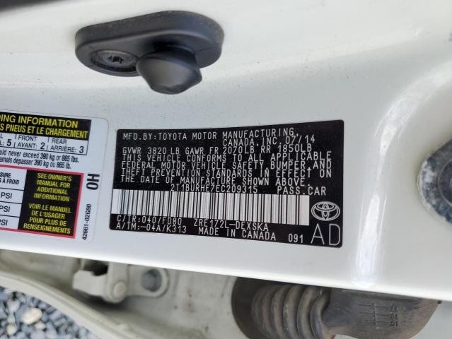 Photo 10 from auction – 2014 TOYOTA COROLLA L with VIN 2T1BURHE7EC209315