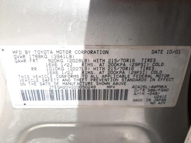 Foto 10 de la subasta – 2002 TOYOTA RAV4 con VIN JTEGH20V220050248