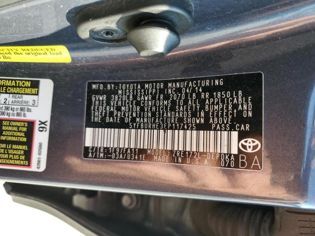 Photo 10 from auction – 2014 TOYOTA COROLLA L with VIN 5YFBURHE3EP117425