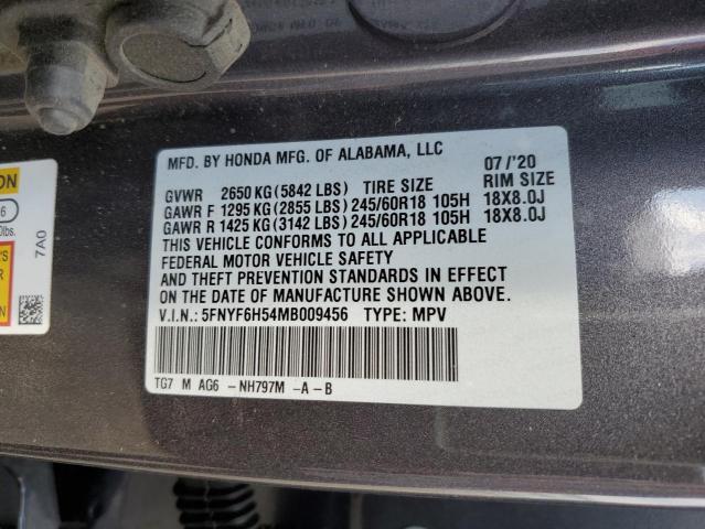 Photo 10 from auction – 2021 HONDA PILOT EXL with VIN 5FNYF6H54MB009456
