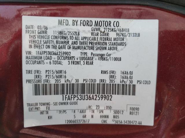 Photo 10 from auction – 2006 FORD TAURUS SE with VIN 1FAFP53U36A259902