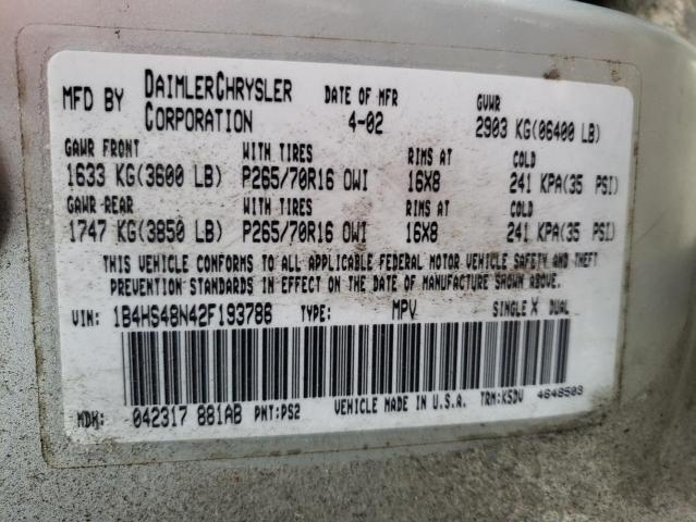 Photo 10 from auction – 2002 DODGE DURANGO SL with VIN 1B4HS48N42F193786