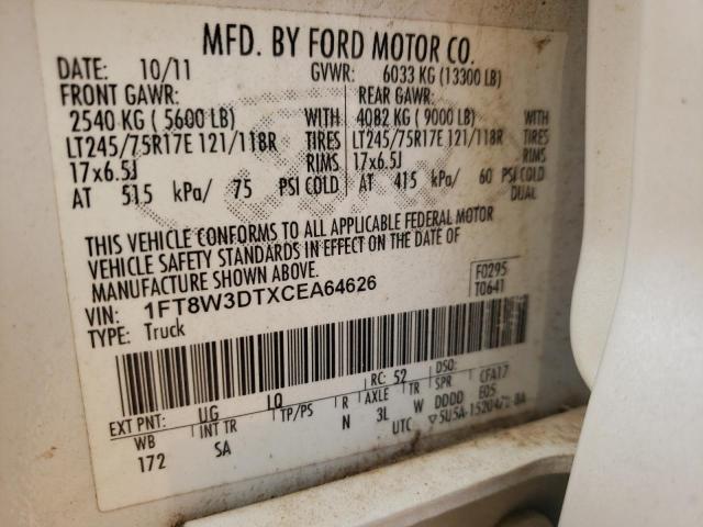 Photo 10 from auction – 2012 FORD F350 SUPER with VIN 1FT8W3DTXCEA64626