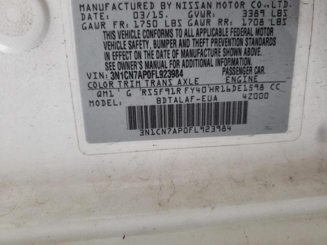 Photo 10 from auction – 2015 NISSAN VERSA S with VIN 3N1CN7AP0FL923984
