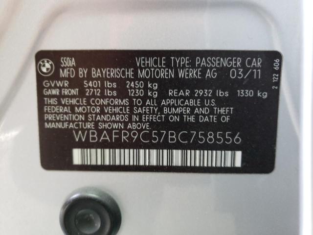 Photo 10 from auction – 2011 BMW 550 I with VIN WBAFR9C57BC758556