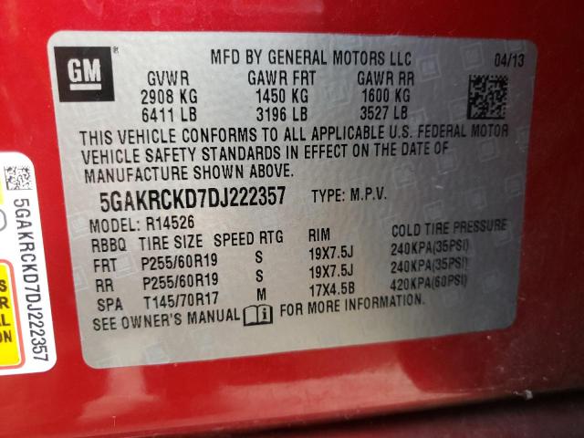 Photo 10 from auction – 2013 BUICK ENCLAVE with VIN 5GAKRCKD7DJ222357