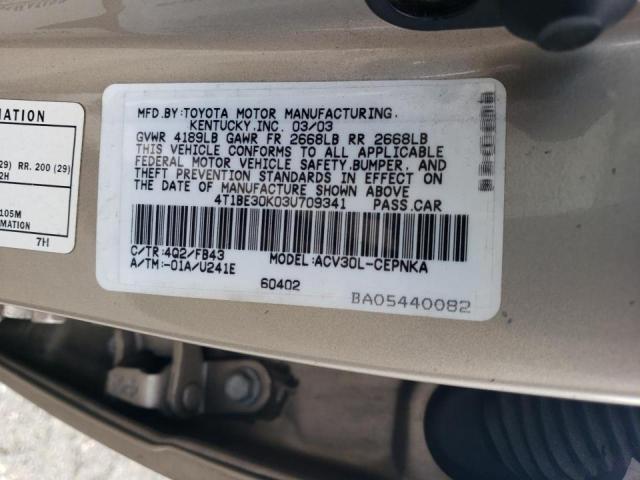 Photo 10 from auction – 2003 TOYOTA CAMRY LE with VIN 4T1BE30K03U709341