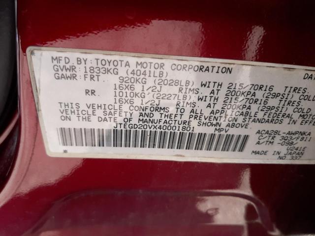 Photo 10 from auction – 2004 TOYOTA RAV4 with VIN JTEGD20VX40001801