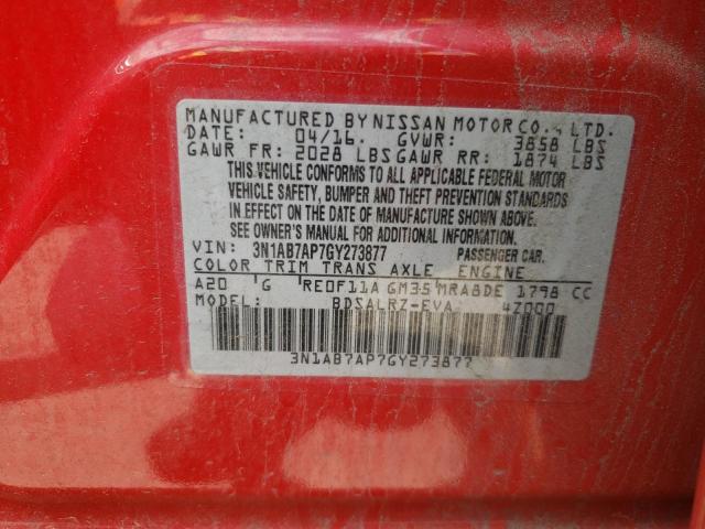 Photo 10 from auction – 2016 NISSAN SENTRA S with VIN 3N1AB7AP7GY273877