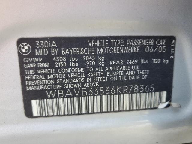 Photo 10 from auction – 2006 BMW 330 I with VIN WBAVB33536KR78365