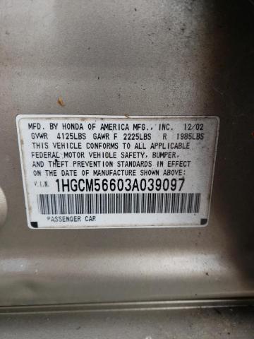 Photo 10 from auction – 2003 HONDA ACCORD with VIN 1HGCM56603A039097