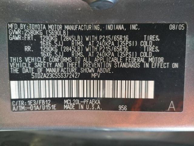 Photo 10 from auction – 2005 TOYOTA SIENNA CE with VIN 5TDZA23C55S372427