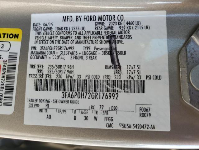 Photo 10 from auction – 2016 FORD FUSION SE with VIN 3FA6P0H72GR176992