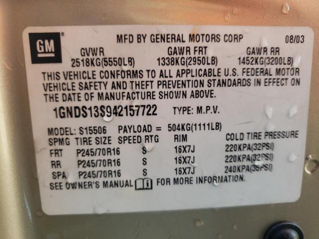 Photo 10 from auction – 2004 CHEVROLET TRAILBLAZE with VIN 1GNDS13S942157722
