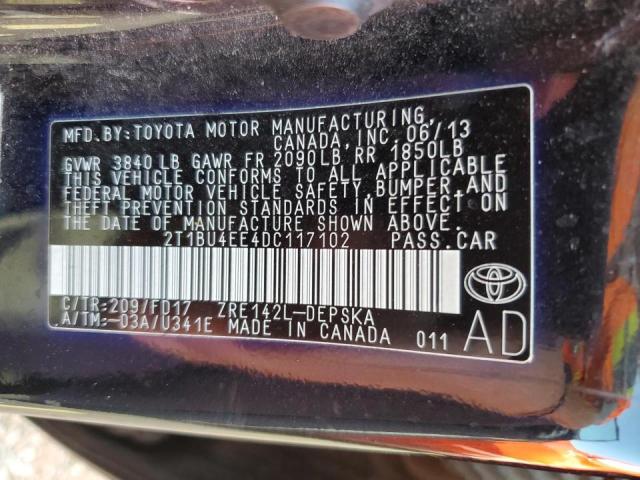 Photo 10 from auction – 2013 TOYOTA COROLLA BA with VIN 2T1BU4EE4DC117102