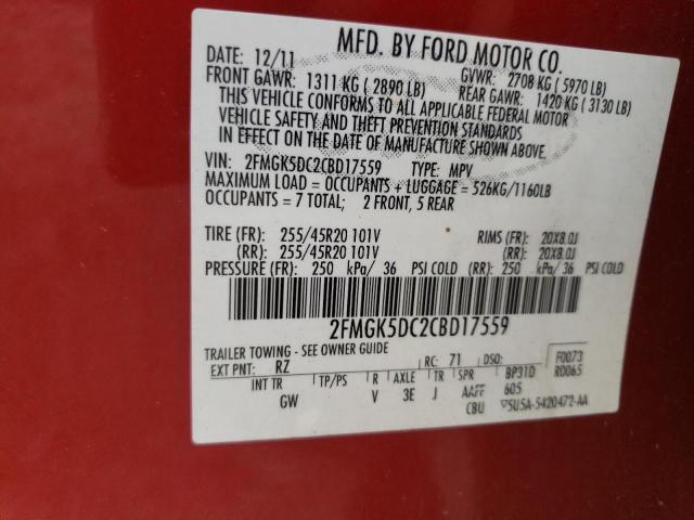 Photo 10 from auction – 2012 FORD FLEX LIMIT with VIN 2FMGK5DC2CBD17559