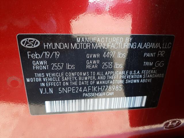 Photo 10 from auction – 2019 HYUNDAI SONATA SE with VIN 5NPE24AF1KH778985