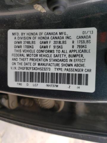 Photo 10 from auction – 2013 HONDA CIVIC LX with VIN 2HGFB2F5XDH523273