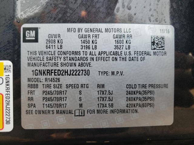 Photo 10 from auction – 2017 CHEVROLET TRAVERSE L with VIN 1GNKRFED2HJ222730