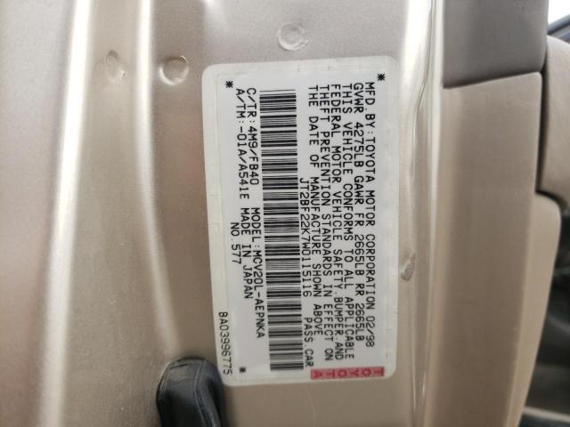 Photo 10 from auction – 1998 TOYOTA CAMRY CE with VIN JT2BF22K7W0115116
