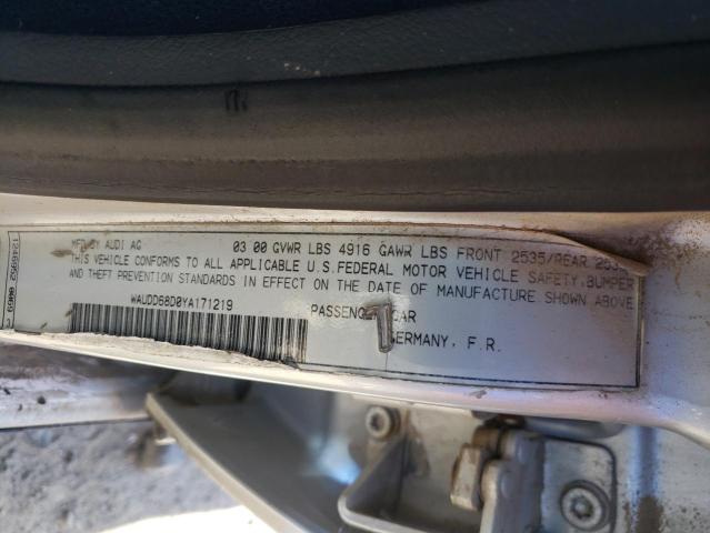 Photo 10 from auction – 2000 AUDI S4 2.7 QUA with VIN WAUDD68D0YA171219